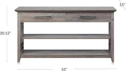 BELLEZE 3 Tier Console Table with Two Storage Shelves & Drawers, Wood Accent Sofa Table for Entryway Living Room Hallway - 55 Inch - Norrell (Gray Wash)