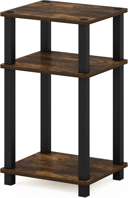 Furinno JUST Night Stnad, 3-Tier Nightstand Open Shelf, Toolless Assembly Bedside Table, End Table, Side Table, with Square Tube, for Living Room, Bedroom, Amber Pine