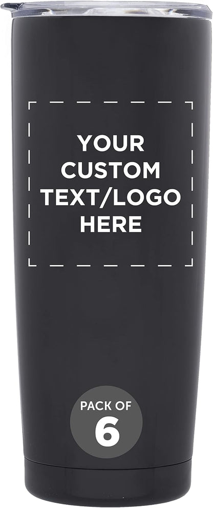 Custom Pipette Stainless Steel Coffee Tumblers 20 oz. Set of 6, Personalized Bulk Pack - Double Wall, Perfect for Coffee, Hot Cocoa, Other Hot & Cold Beverages - Black
