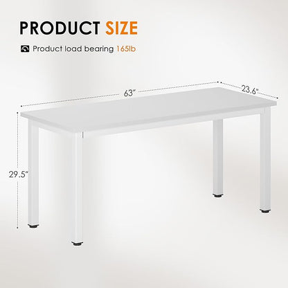 DlandHome 63 inches X-Large Computer Desk, Composite Wood Board School Desk, Decent and Steady Home Office Desk/Workstation/Table, BS1-160WW, White and White Legs, 1 Pack