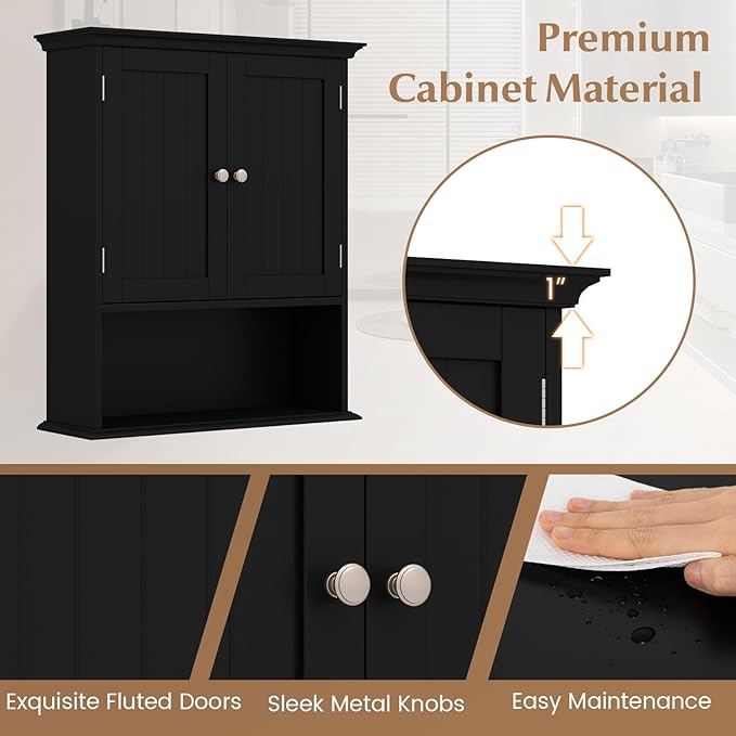 Giantex Bathroom Cabinet Wall Mount, Medicine Cabinet with Adjustable Shelf, Open Shelf, Over The Toilet Space Saver Storage Organizer for Laundry Room, Kitchen, Cupboard (Black)