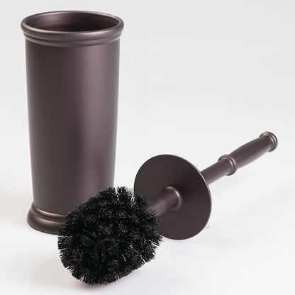 mDesign Plastic Compact Toilet Bowl Brush, Round Slim Wastebasket, Garbage Can/Recycling Bin Combo - Bathroom Cleaning/Storage, Holds Tissue, Cotton Balls, Trash, Hyde Collection, Set of 2, Bronze