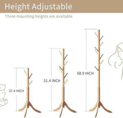 Coat Rack Freestanding, Coat Stands Entryway, Bamboo Coat Rack Hat Hanger 8 Hook for Jacket, Purse, Scarf Rack, Umbrella Tree Stand (Natural)