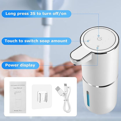 2 Pack Automatic Soap Dispenser,Automatic Liquid Soap Dispenser Touchless,12.8oz/380ml USB Rechargeabled Wall Mounted Smart Soap Dispensers for Bathroom Kitchen Dish Soap
