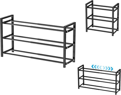 EKETE Expandable Shoe Rack,Adjustable and Stackable 3-Tier Shoe Rack Organizer, Shoe Rack for Closet,Space Saving,Metal Free Standing Shoe Rack for Entryway,Hallway,Closet Shoe Storage
