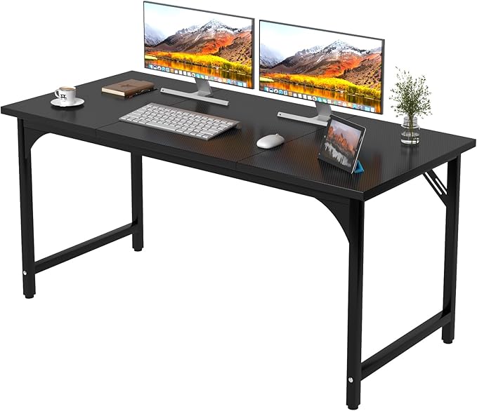 Computer Desk 55.1" Office Desk, Extra Wide 23.62” Carbon Fiber Deep Desktop, 0.59” Thick Heavy-Duty Home Office Desks, Office Table with Steel Frame, Wood Desk for Bedroom Study Writing Gaming Work