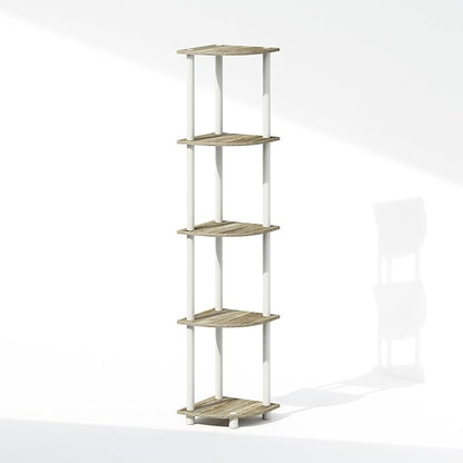 Furinno Turn-N-Tube Storage Shelves, 5-Tier Book Shelf, Corner Shelf, Toolless Open Shelves, for Organization and Storage, Living Room, Home Office, Hallway, Bedroom, Sonoma Oak