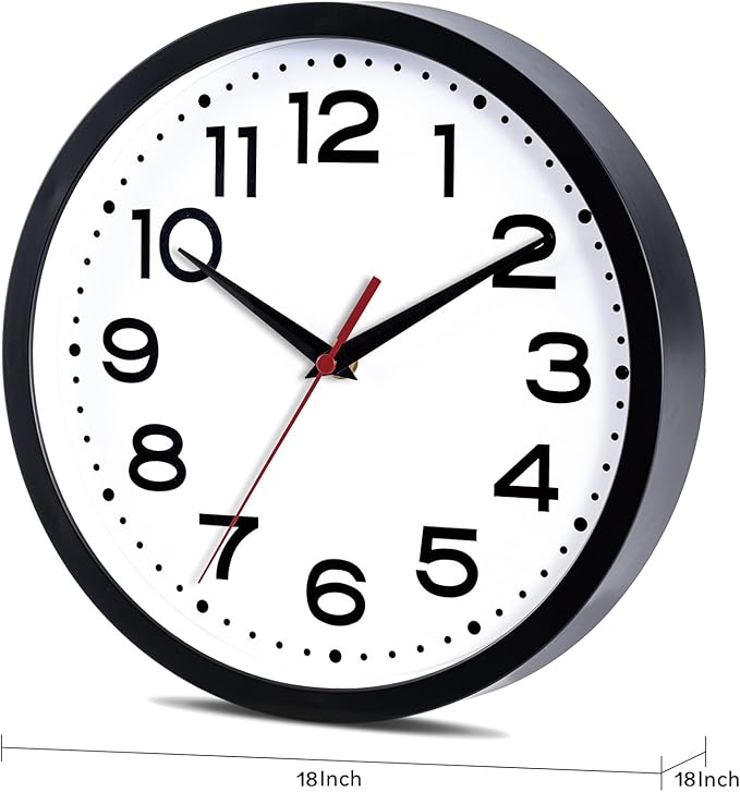 Roymnie Wall Clock 18 Inch Silent Non-Ticking Modern Clock Battery Operated Classic Simple Minimalist Analog Decorative for Kitchen, Living Room,Office, Bedroom, Bathroom (Black)