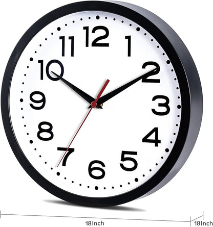 Roymnie Wall Clock 18 Inch Silent Non-Ticking Modern Clock Battery Operated Classic Simple Minimalist Analog Decorative for Kitchen, Living Room,Office, Bedroom, Bathroom (Black)