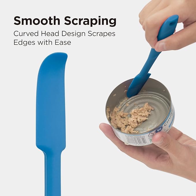 Kitchen Mama WaltzGrip Platinum Silicone Jar and Can Spatula Utensil Set: Heat-Resistant, Nonstick Scraper, Scooping, Perfect for Smoothies, Jam, Cream, Peanut Butter, Dishwasher Cooking Gadget (Blue)