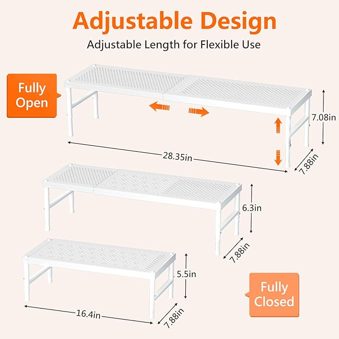 2 Pack Expandable adjustable stackable kitchen organizer,Spice Racks,Counter Shelf for Cabinets,Small Cupboard Organizers,Heavy Duty Metal Pantry Storage Shelves Racks for kitchen,cabinet, bathroom