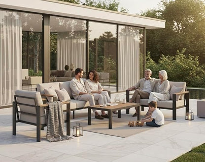 Aluminum Outdoor Patio Furniture Set with Coffee Table, 4 Piece Patio Conversation Sets with Washable Thick Cushions, Patio Sectional Furniture Set for Porch, Balcony, Deck, Yard, White