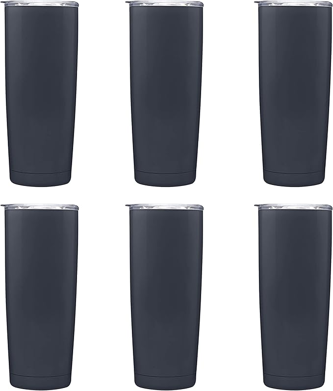 DISCOUNT PROMOS Pipette Stainless Steel Coffee Tumblers 20 oz. Set of 6, Bulk Pack - Double Wall, Perfect for Coffee, Hot Cocoa, Other Hot & Cold Beverages - Charcoal