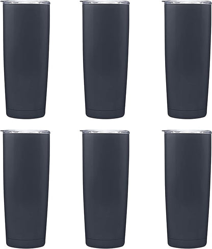 DISCOUNT PROMOS Pipette Stainless Steel Coffee Tumblers 20 oz. Set of 6, Bulk Pack - Double Wall, Perfect for Coffee, Hot Cocoa, Other Hot & Cold Beverages - Charcoal
