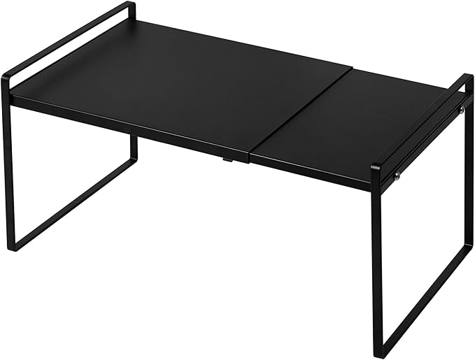 Nxconsu Cabinet Shelf Organizer Expandable, 10.3 Inch Deep Adjustable 13 to 24 Inch Metal Shelf Riser for Kitchen Pantry Cupboard Countertop Under Sink, Heavy Duty Stackable Storage Rack, Black