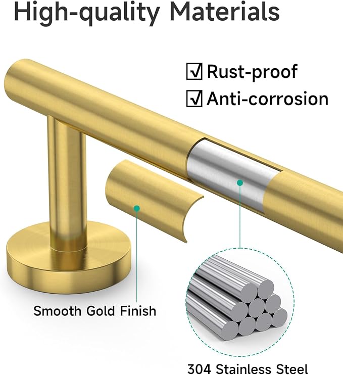 USHOWER Light Gold Bath Towel Bar, 30-Inch Towel Racks for Bathroom Wall-Mounted, SUS304 Stainless Steel Towel Rod (Total Length 32-Inch)