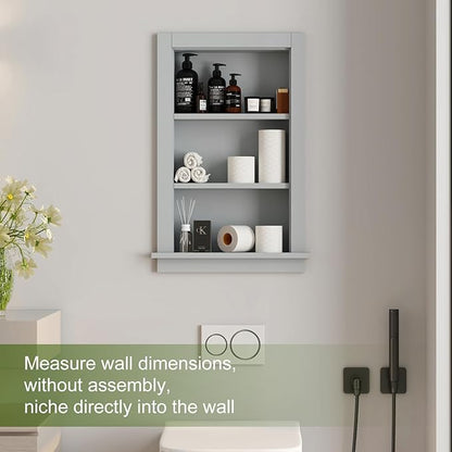 Recessed Medicine Cabinet,in Wall Shower Niche,14x24 Bathroom Cabinet with Storage,Bathroom Niche for Shower Wall for Bedroom,Wall Niches Insert for Drywall,Grey/MDF