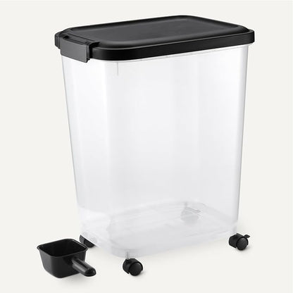 Amazon Basics Pet Food Storage Container with Wheels, BPA-Free, Detachable Scoop, 30lbs Capacity, Reliable Seal