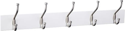 Amazon Basics Rectangular Farmhouse Wall-Mounted Coat Rack for Entryway and Bedroom, Storage Organizer, 5 Hooks, White