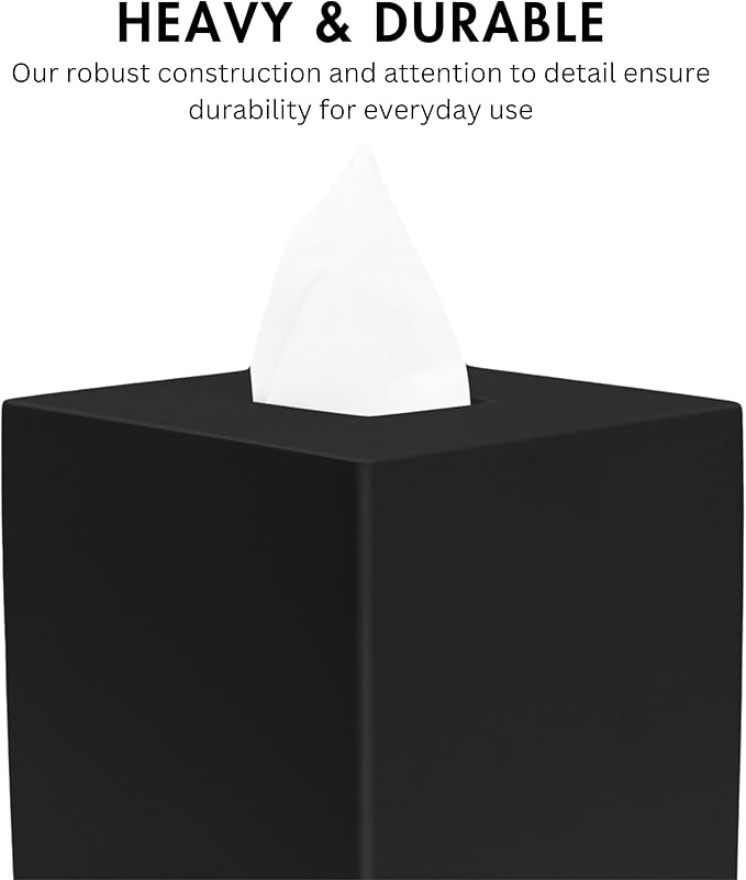 Yew Design Matte Black Square Tissue Box Cover, Decorative Tissue Box Dispenser for Bathroom, Parlors, Office, Bedroom Dresser, Vanity Countertop, Nightstand, Car, and Desk