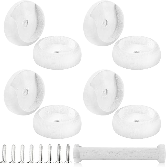 Yookeer 4 Pack Wooden Closet Pole Sockets 1-3/8" Closet Rod Holders Pole Holders for Wardrobe Hallway Bathroom Curtain Clothing Store(White)