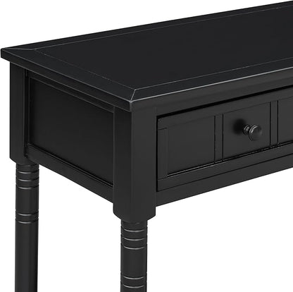 Knocbel Antique Entry Console Table with 2 Drawers & Bottom Open Shelf, Wood Sofa Tables for Entryway Hallway Living Room, 35.34" W x 13.8" D x 30.25" H, Black