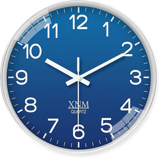 XNM 10 Inch Modern Navy Blue Clock for Office Bedroom Classic Wall Clock Battery Operated Minimalist Silent Wall Clock
