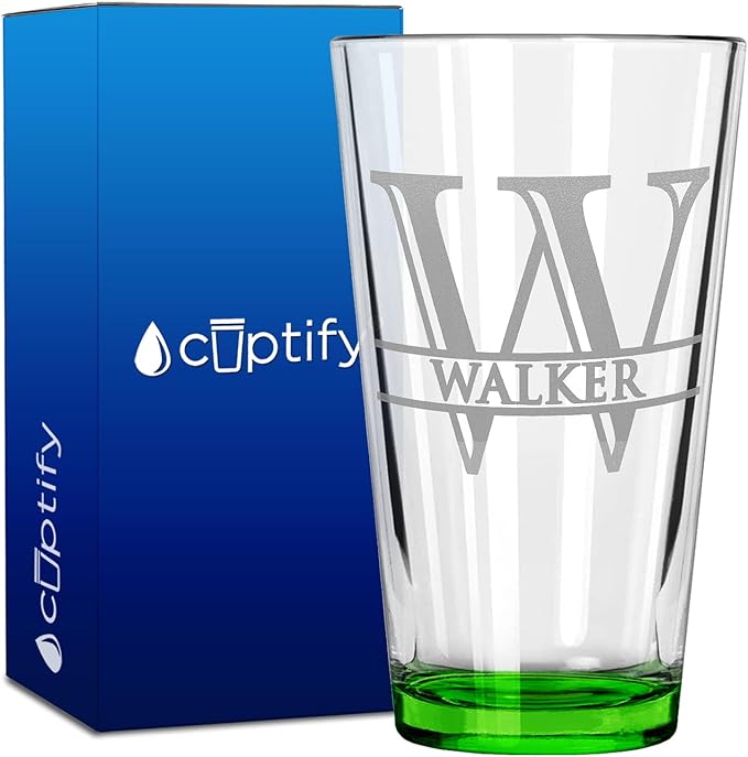 Personalized Beer Glass Engraved Green 16oz Pint Glass, Custom Gift for Men & Women with 13 Design Options, Perfect for Birthdays, Weddings, Father’s Day & More