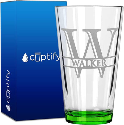 Personalized Beer Glass Engraved Green 16oz Pint Glass, Custom Gift for Men & Women with 13 Design Options, Perfect for Birthdays, Weddings, Father’s Day & More