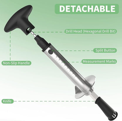 Newness Pineapple Corer with Knife, [Upgraded, Electric & Manual] Stainless Steel Fruit Cutter with Electric Drill Accessory, Pineapple Slicer Core Remover Kitchen Tool with Measure Mark