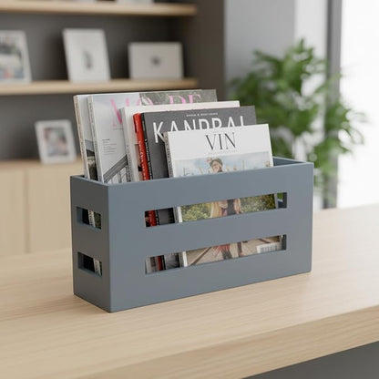 Magazine File Holder, Standing Wooden Magazine Rack, Desk Folder Organizer for Office & Bathroom-Gray
