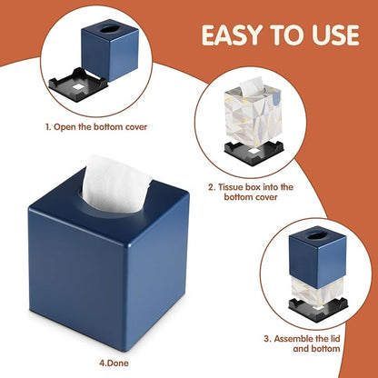 Y-in Hand Tissue Box Cover, Square Facial Cube Tissue Box Holder, Storage Accessories for Bathroom Vanity, Bedroom Countertops, Dressers, Night Stand, Parlors and Offices - Navy Blue
