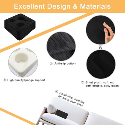 Couch Cup Holder Pillow Tray & Caddy - for Sofa, Bed, Car, Man Cave | Keep Drinks at Hand & Spill-Proof Accessories for New Parents, Camping, Park, Boat, Beach -Black