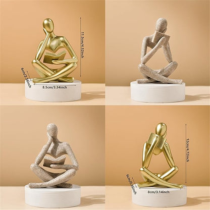 LINZHEN Style-A Gold, Creative Abstract Thinker Bookend for Home Aesthetic, Study, and Wine Cabinet – Stylish Shelf Decor Accent and Thoughtful Gift for Living Room, Bar, or Coffee Shop