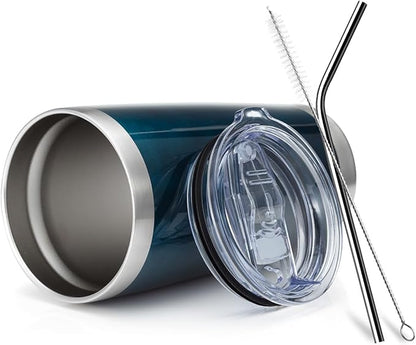 COMOOO 20oz Double Wall Vacuum Insulated Travel Mug, Stainless Steel Tumbler with Lid and Straw Durable Powder Coated Insulated Coffee Cup for Cold & Hot Drinks (Peacock blue, 1)