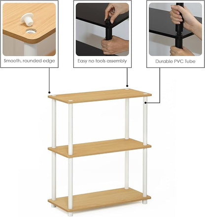 Furinno TURN-N-TUBE Storage Shelves, 3-Tier Book Shelf, Corner Shelf, Toolless Open Shelves, for Organization and Storage, Living Room, Garage, Home Office, Beech