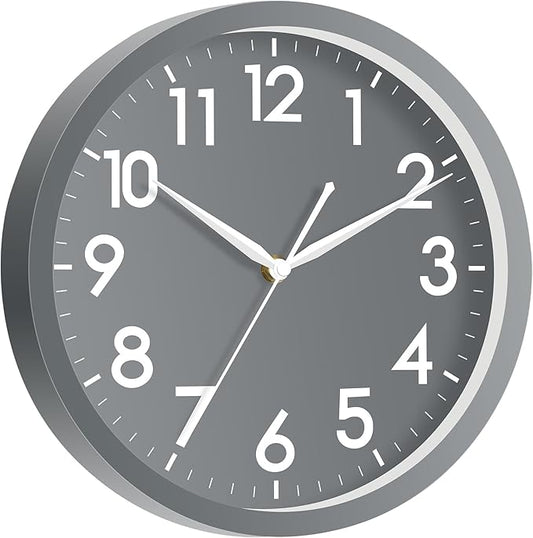 AKCISOT Wall Clock Bathroom 10 Inch Analog Small Wall Clocks Battery Operated - Silent Non Ticking Modern Simple Style Clock Decorative for Kitchen,Bedroom,Home Office,Living Room,School(Gray)