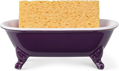 6.5" Ceramic Mini Decorative Clawfoot Bathtub Bar Soap Dish, Kitchen Sponge Holder and Shower Tray for Bathroom, 1 Pack(Plum)
