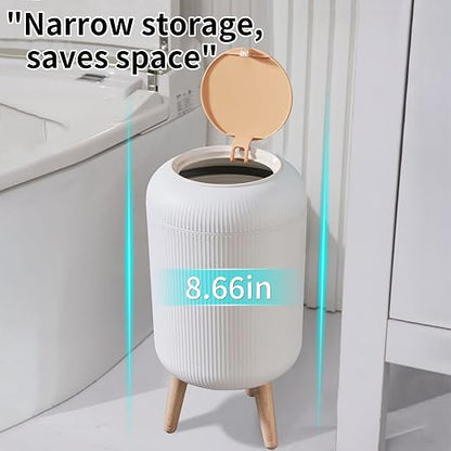 Trash Can With Lid for Bathroom, 2 Gallon/10 Liter Round Garbage Bin With Press Top, Plastic Modern Wastebasket With Soft Close, Container for Bedroom, Living Room, Office (White)