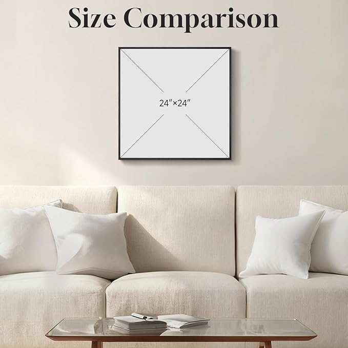 Framed Modern Black and White Abstract Wall Art, Square Minimalist Canvas Prints Painting Artwork for Walls, Geometric Circle Pictures for Bedroom Dining Room Lounge Living Room Wall Decor 24x24 In