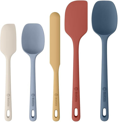 ChefAide 5 Pieces Silicone Spatula Set, Food Grade Rubber Spatula, Upgrade Strong Handle with Ergonomic Grip, Heat Resistant Up to 600°F for Nonstick Cookware, Cooking