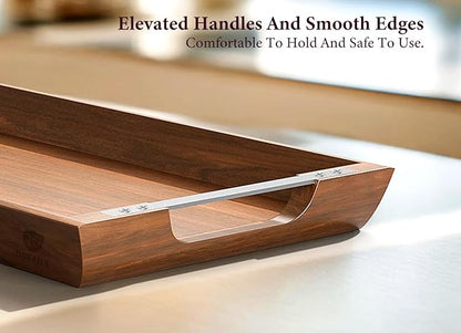 Large Acacia Wood Serving Tray with Metal Handles - 36" Long Charcuterie Board for Cheese, Meat & Appetizers - Perfect for Kitchen, Entertaining, Gatherings & Home Decor
