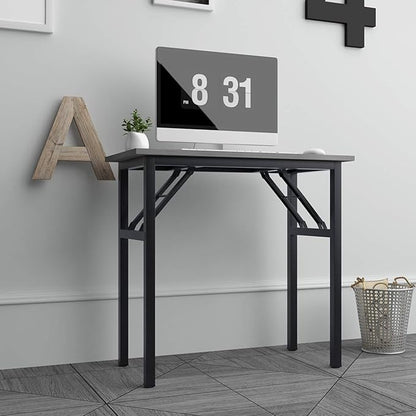Need 31.5 Inch Folding Desk for Small Spaces, Home Office Computer Desk with Grey Wood Top & Black Frame, Foldable Writing Table for Study, Bedroom, Dorm Room & Student