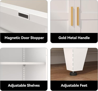 COFaR 71" Tall Pantry Cabinet with 5 Adjustable Shelves, White Storage Cabinet with Doors, Sturdy Freestanding Cupboard for Kitchen Organization, Living Room & Bathroom