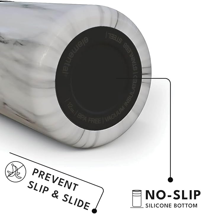 Elemental Artisan Insulated Tumbler, Triple Wall Coffee Travel Mug, Reusable Stainless Steel Coffee Tumbler with Ceramic Lid, Thermal Coffee Cups for Hot (6 Hrs) & Cold (18 Hrs), 12oz - White Marble