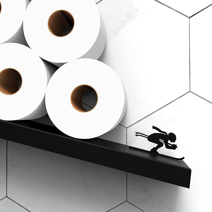 Artori Floating Toilet Paper Shelf Storage - Bathroom Wall Decorations, Tilted Wall Toilet Paper Holder, Mounted Toilet Decor Organizer for Tissue Rolls, Wipes, Towels, & More - Avalanche Ski2