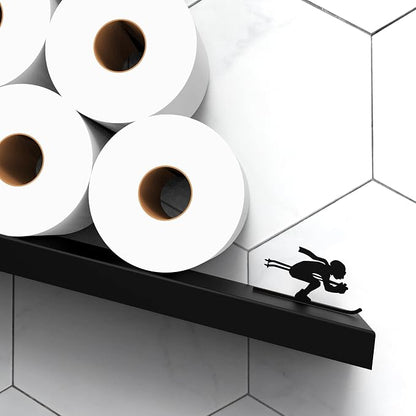 Artori Floating Toilet Paper Shelf Storage - Bathroom Wall Decorations, Tilted Wall Toilet Paper Holder, Mounted Toilet Decor Organizer for Tissue Rolls, Wipes, Towels, & More - Avalanche Ski2