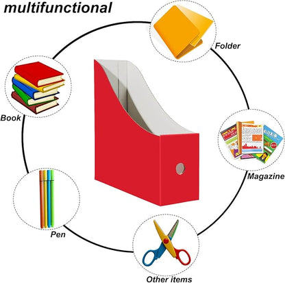 Limitliho 6 Pack Cardboard Magazine Holder for Desk, Book Bins for Classroom Library,Office,Home, 10.6" H x 10.2" L x 3.5" W in Magazine File Holder (Red)