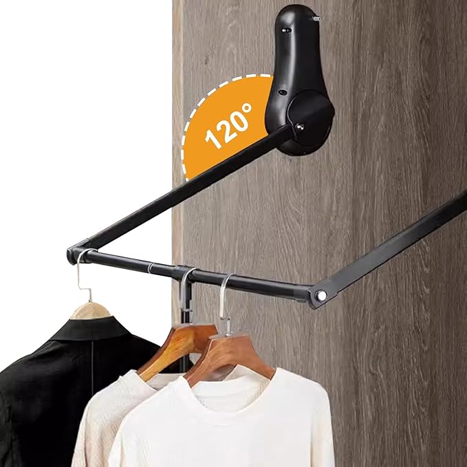 Pull Down Closet Rod for Hanging Clothes, Wardrobe Lift Rail Aluminum Alloy Organizer, Side Mounted Closet Rod for Kitchen Bedroom High Cabinets, 66 lbs Load Capacity (Black, 20.1"-25.6")