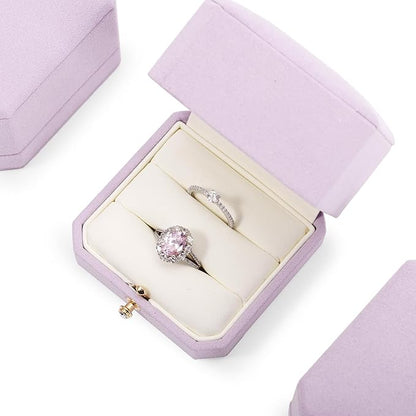 Microfiber Double Dual Ring Box Purple Double Ring Gift Box Weeding Proposal Engagement Bearer Gift Case